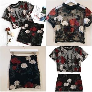 Red & White Rose Embroidered Set - from Zaful